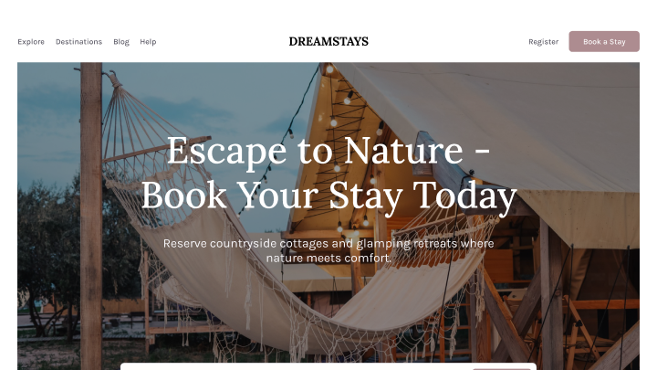 Mountain cabin rental website with booking engine